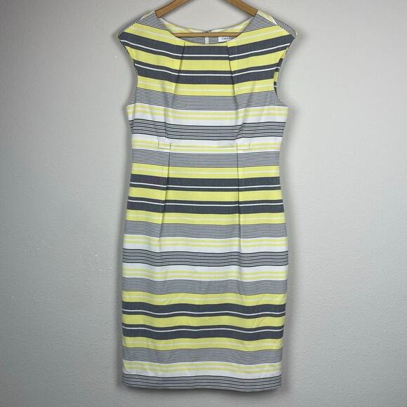 Calvin Klein‎ Size 8 Shift Dress Yellow White Black Striped Career Workwear - Picture 1 of 7